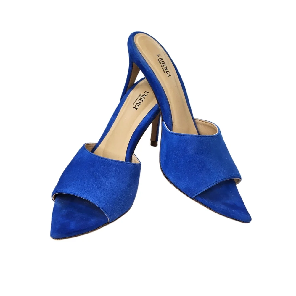 L'AGENCE Lolita II Stiletto Mules In Royal Blue Suede - Picture 10 of 10